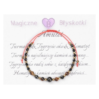 Bransoletka celebrytka czarny TURMALIN TYGRYSIE OKO HEMATYT ochrona i siła